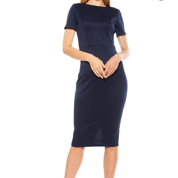Alexia Ardmor Scuba Midi Sheath Dress Navy - Picture 1 of 3